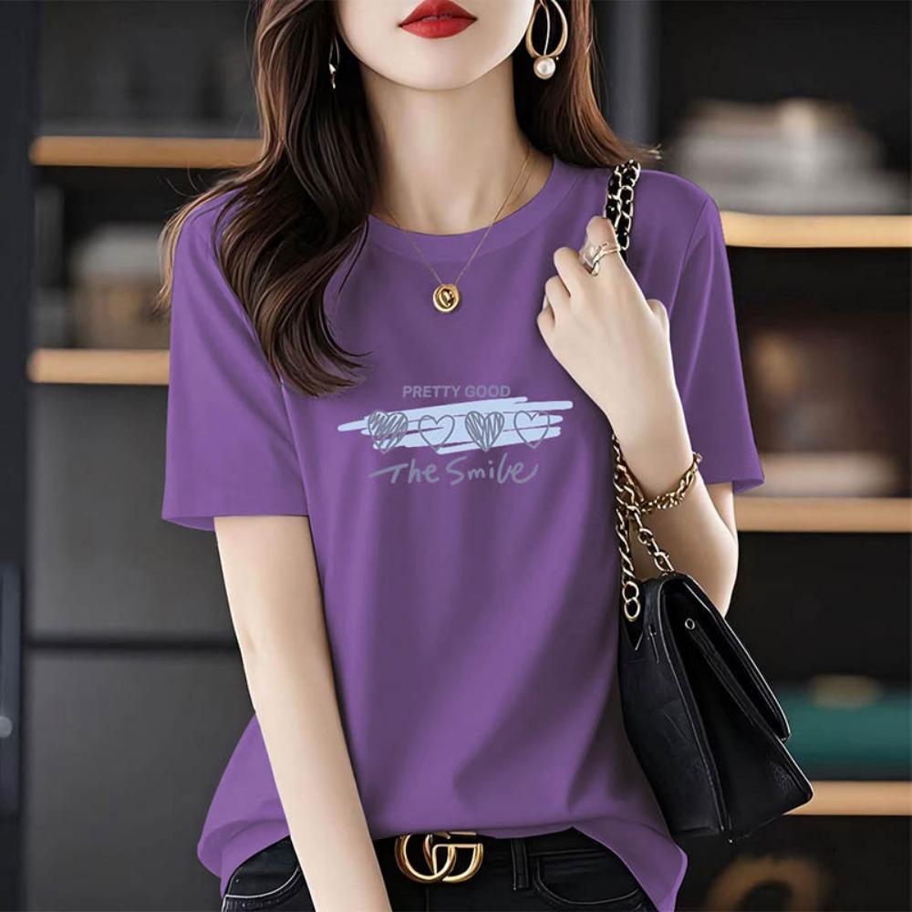 Summer Chic Letter Print T-shirt Women Clothing Fashion All-match Basic Short Sleeve Top Tee Loose Pullover