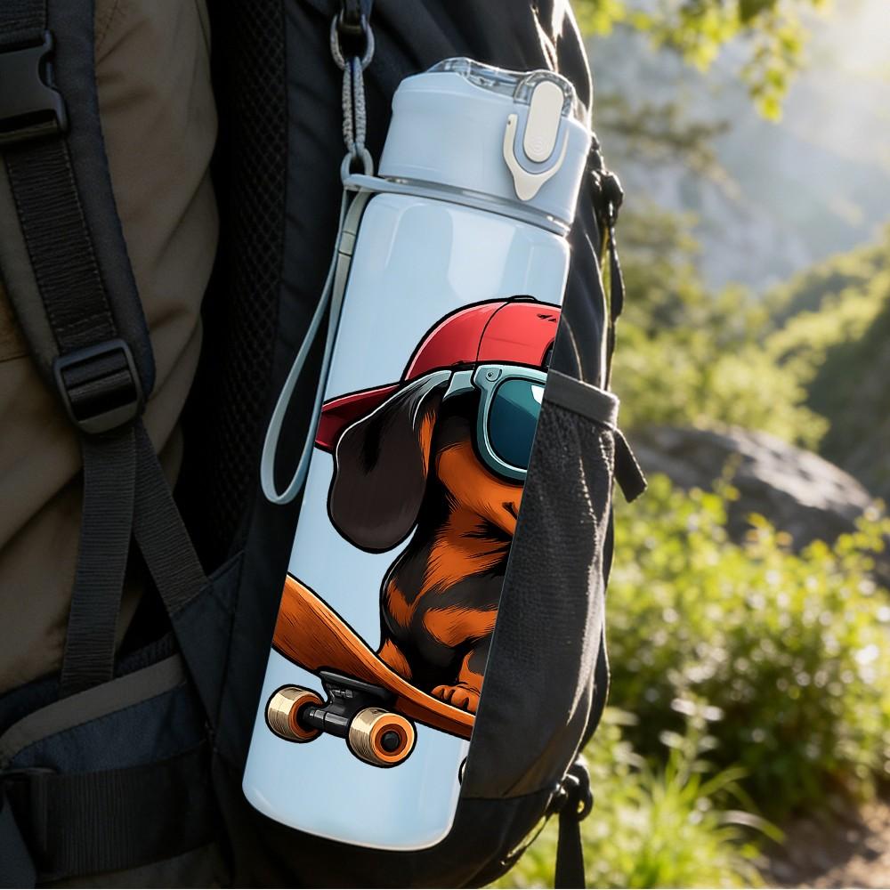 1PC Sunglasses Dachshund Dog 750ml Color Plastic Sports Water Bottle Leakproof Flip Straw Lid Suitable for Sports Office Home Use