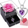 [Willuck] Women's Popular Sterling Silver 925 Necklace with Preserved Flowers - A Gift for Women - Eternal Flower Necklace - Pink Artificial Rose