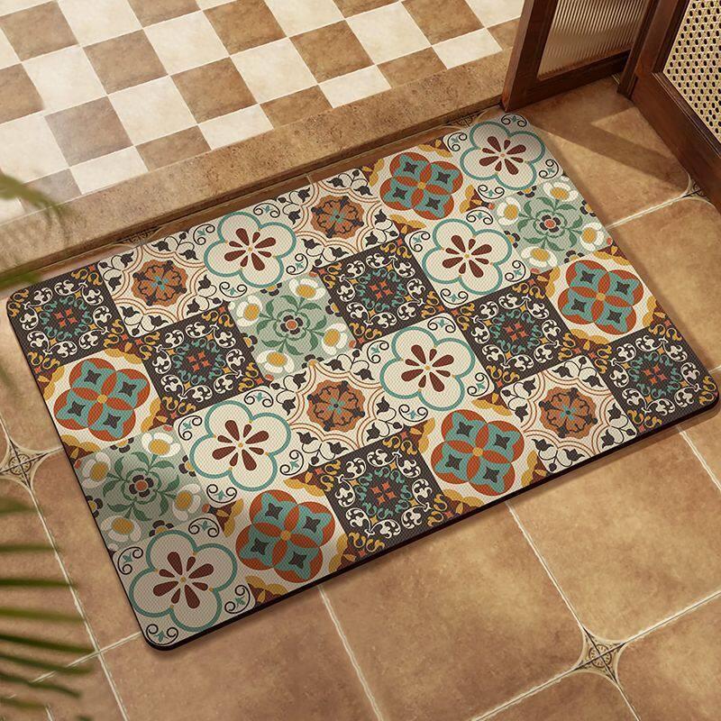 Vintage Colorful Tile Pattern Floor Mat Coil Doormat Bohemian Floral Wear Resistant Entry Mat