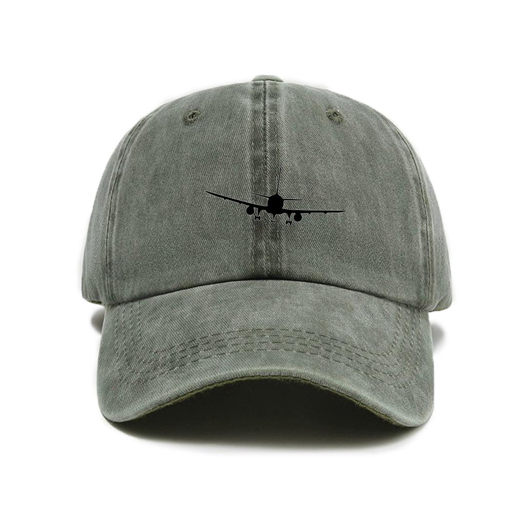 Simple aircraft printing washed old soft top sunshade baseball cap Unisex versatile baseball cap