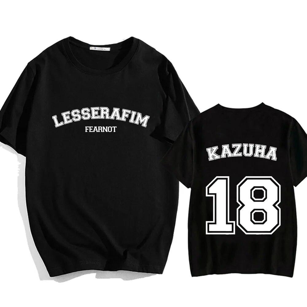 

LE SSERAFIM KAZUHA 18 футболки с коротким рукавом унисекс женская футболка лето весна корейская мода футболки Hombre эстетический принт S