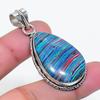 Natural Rainbow Calsilica Gemstone 925 Sterling Silver Pendant 1.89" AP-15871