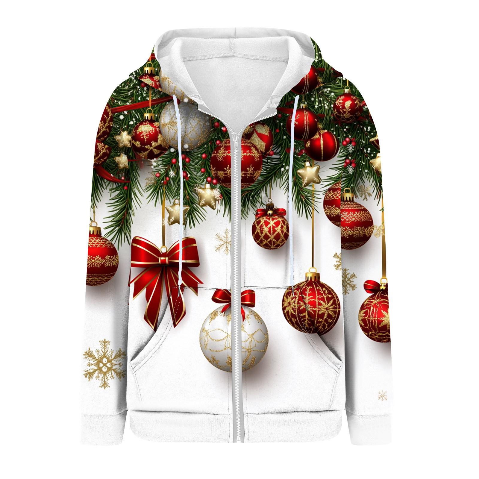 Женская рождественская печатная толстовка осень-зима с длинным рукавом кардиган куртка — фото 3