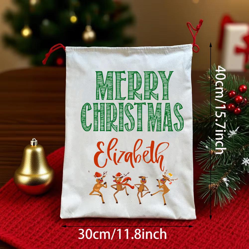 Personalized Santa Sack Merry Christmas Dancing Reindeer Christmas Gifts From Santa Claus Drawstring Gift Bag Christmas Stocking