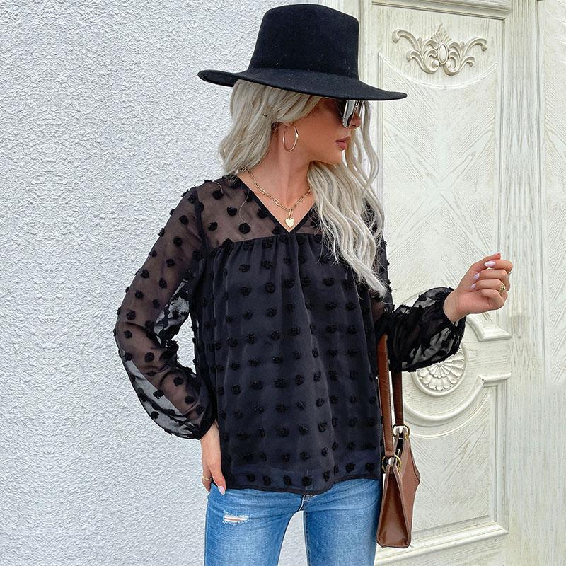 YYFS Bluze și cămăși cu mânecă lungă, cu decolteu în V, ocazional pentru femei