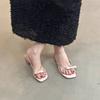 Thick heel bow slippers fairy outer wear 2025 new summer French beautiful small sandals toe vacation sandals