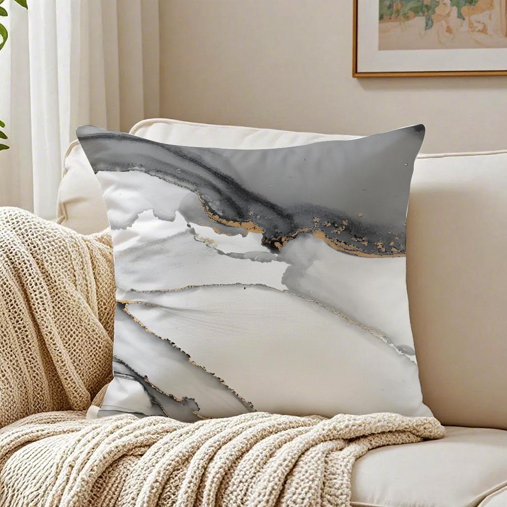 Grey White Abstract Marble Texture Ink Pillow Case Double-Sided Plush Sofa Cushion Covers Organic Breathable Invisible Zipper