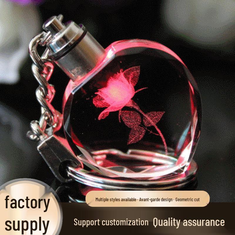Luminous Heart-Shaped Crystal Logo Keychain – Promotional Gift Heart Shape + No Light