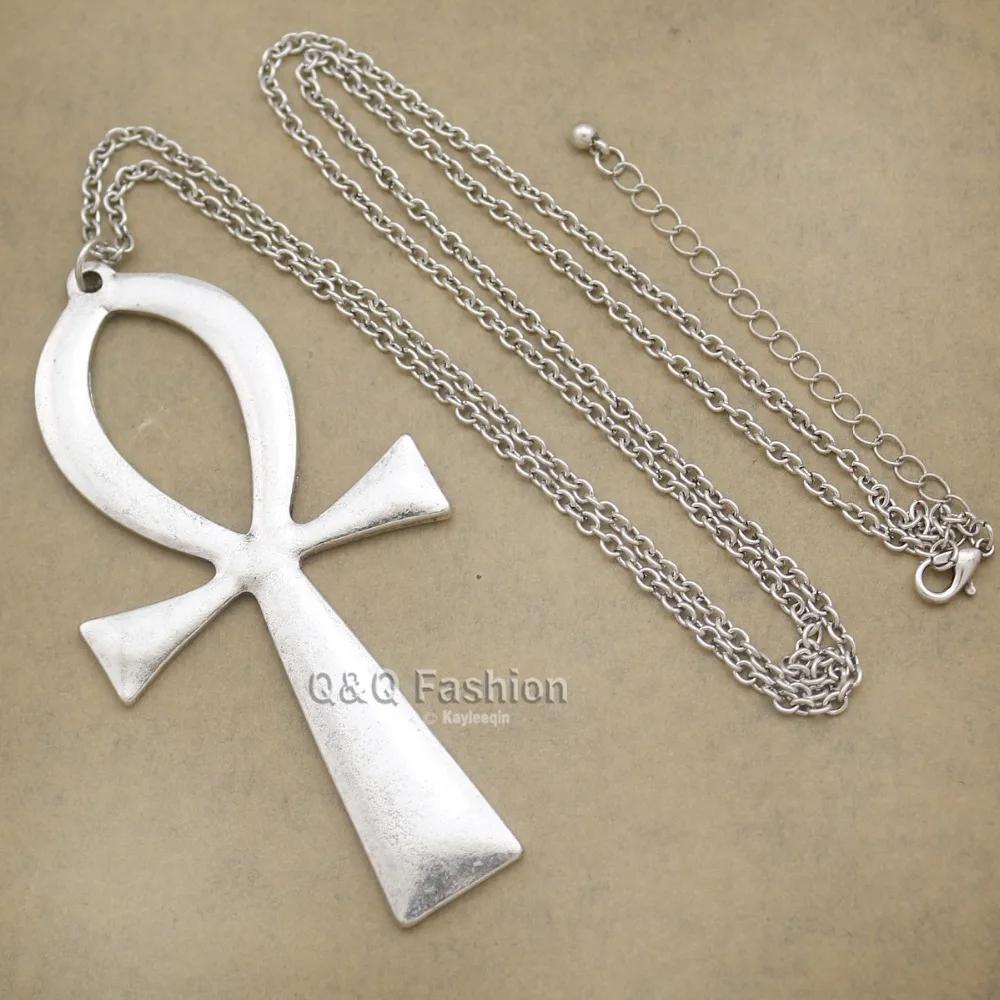 Retro Vintage Necklace Pendant Amulet Talisman Big Ankh Cross Men Women Stainless Steel Egypt Egyptian Key Life Jewelry Gift Hip Hop Rock Goth Gothic