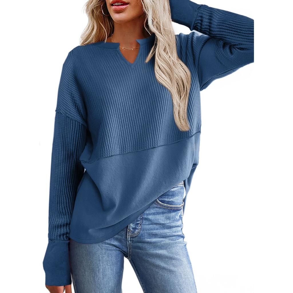 IHUASU Autumn Winter Women's Casual Shirt Solid Color Long Sleeve Splicing Solid Color Loose Hoodie Women On