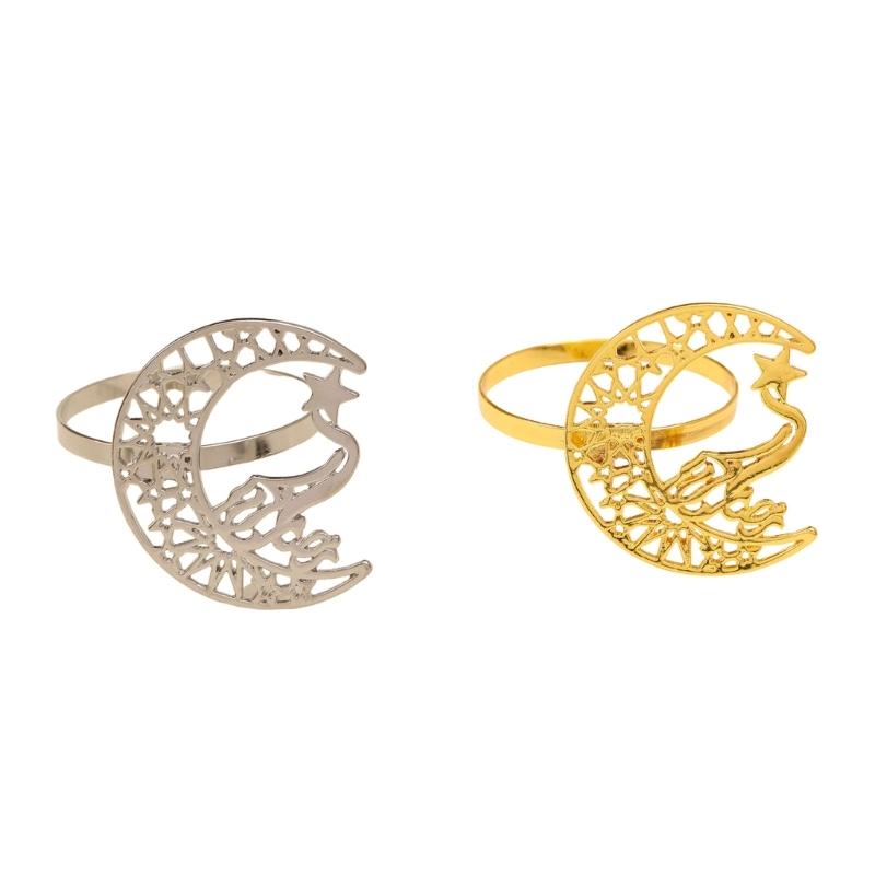 Pack of 2 Napkin Rings Christmas Moon and Star Napkins Holder Metallic Napkin Buckle Sophisticated Plating Accessories