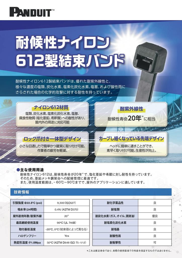 Panduit Nylon 612 Cable Ties, 20-Year Outdoor Weather Resistance, Salt-Resistant, 4.8mm Wide X 368mm Long, 100 Ties Per Pack (PLT4S-C6120)