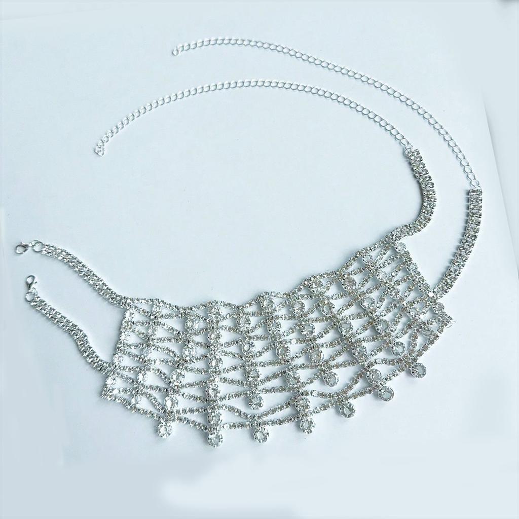 European And American Exaggerated Full Diamond Fringed Neck Chain Super Flash Light Luxury Temperament Dress Accessories Bridal Wedding Dress Evening