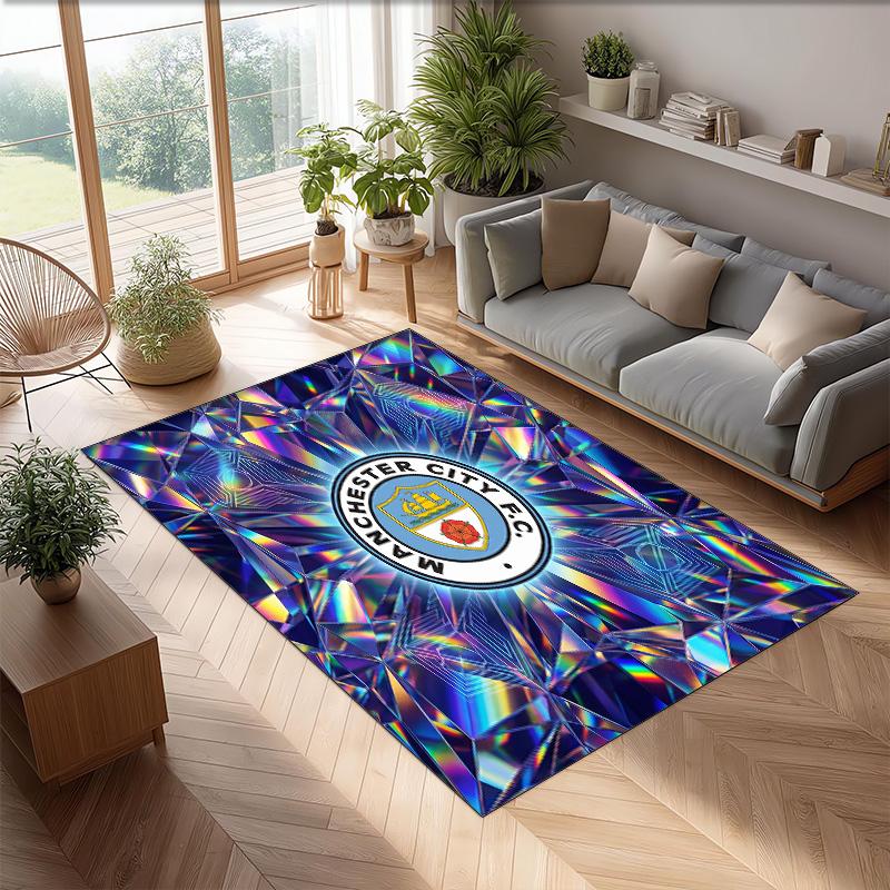 Manchester City Printed Flannel Area Rug Non Slip Soft Polyester Floor Carpet Indoor Decor Mat for Bedroom Living Room Sofa
