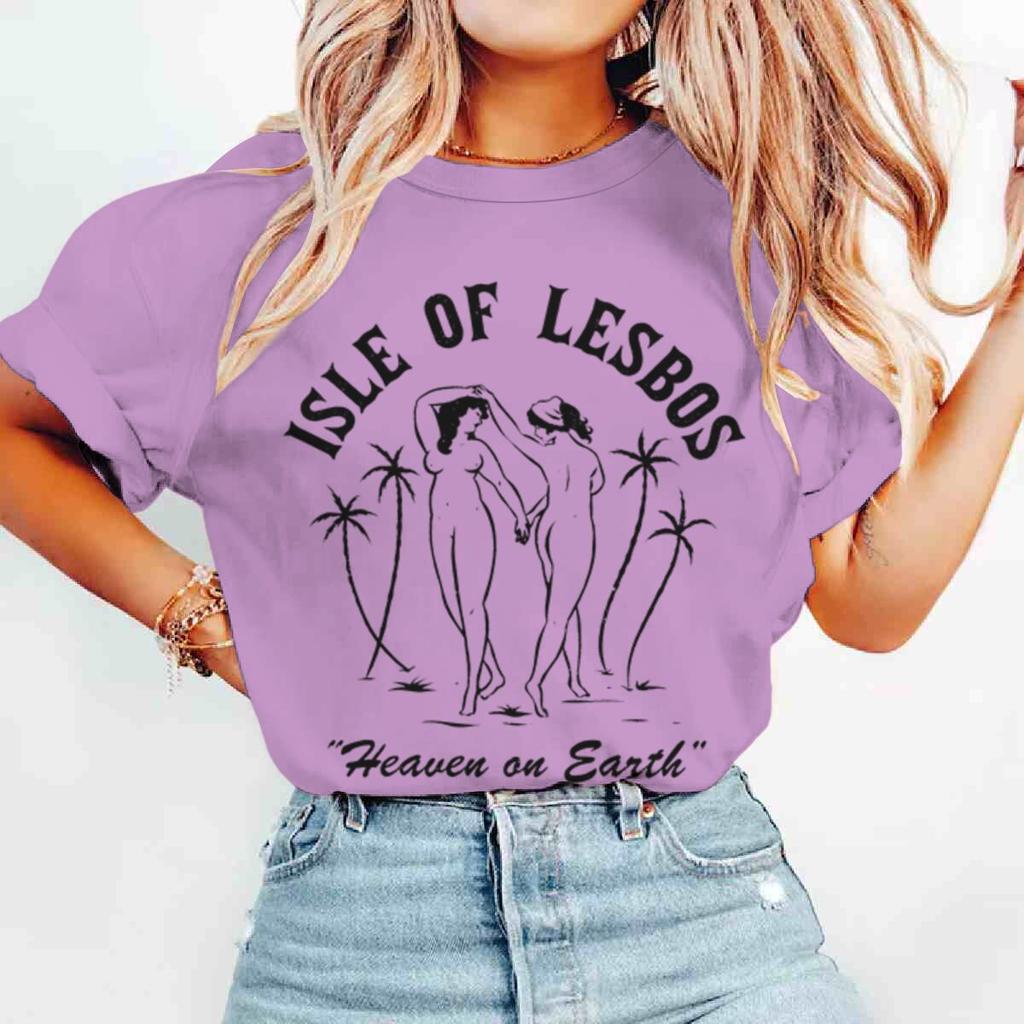 Vintage LGBT Clothes ISLE OF LESBOS Lesbian Streetwear GAY Pride Month Bisexual Couples Matching T Shirt Women Men Y2K Tops