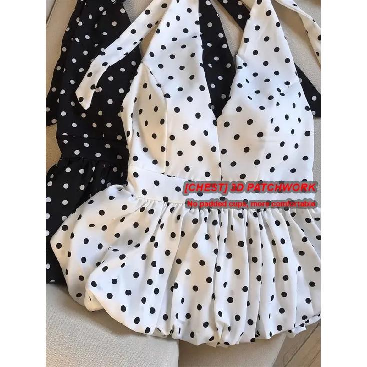 Backless Sexy Halter Beach Babydoll Crop Tops Women Polka Dots V Neck Sleeveless T Shirt Ruffles Basic Tees Not-Padded Pad