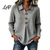 Comfortable Spring Autumn Blouses Women Button Down Shirt Blouse Long Sleeve V Neck Loose Flowy Wrinkle Resistant Moisture Wicking Shirts Breathable