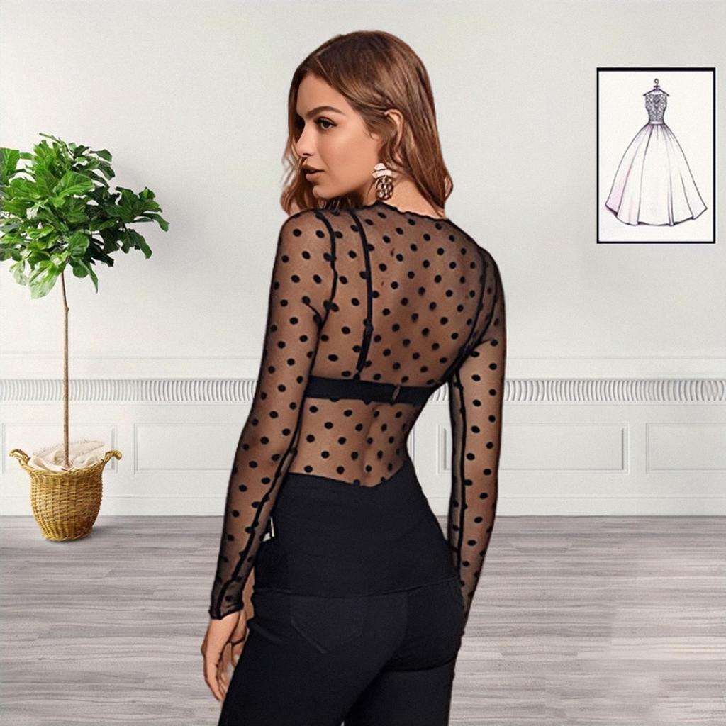 European & American Hot Style Lace Women's Mesh Club Top - See-through Base Shirt