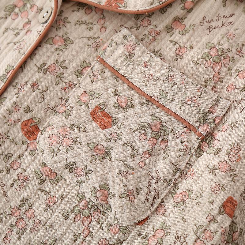 Women's Summer Cotton Crepe Pajama Set - Short-Sleeved Lapel Top, Trousers & Shorts