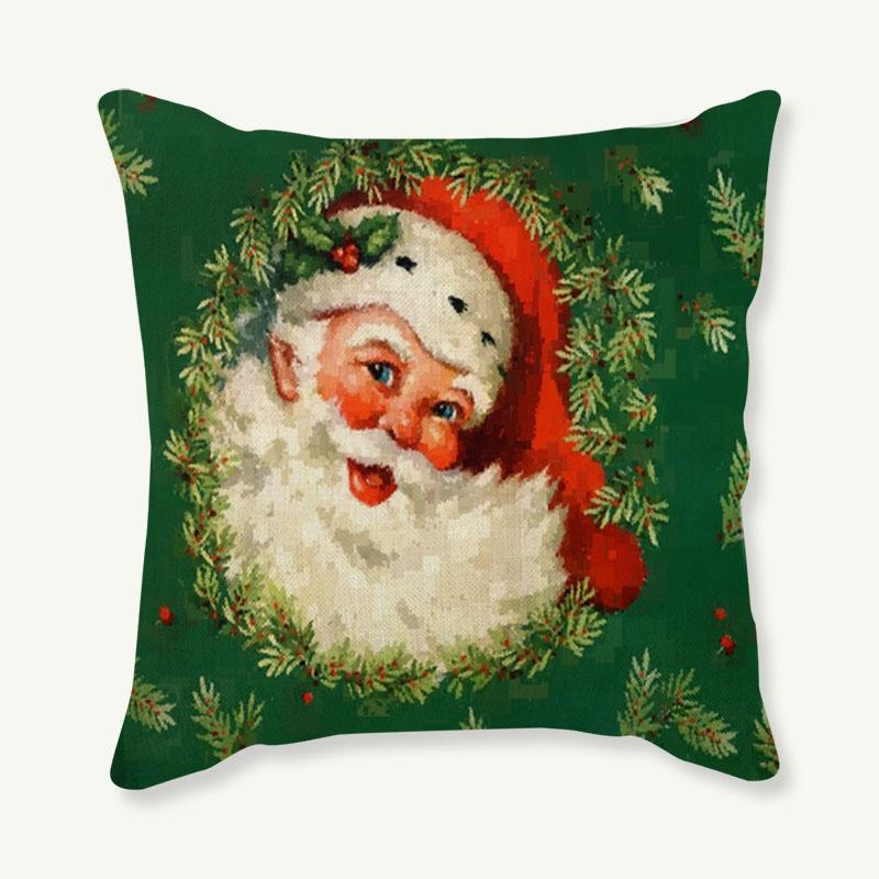 Christmas Santa Claus Throw Pillow Case For Indoor Decoration Christmas Tree Cute Bear Print Linen Sofa Cushion Cover Pillowcase