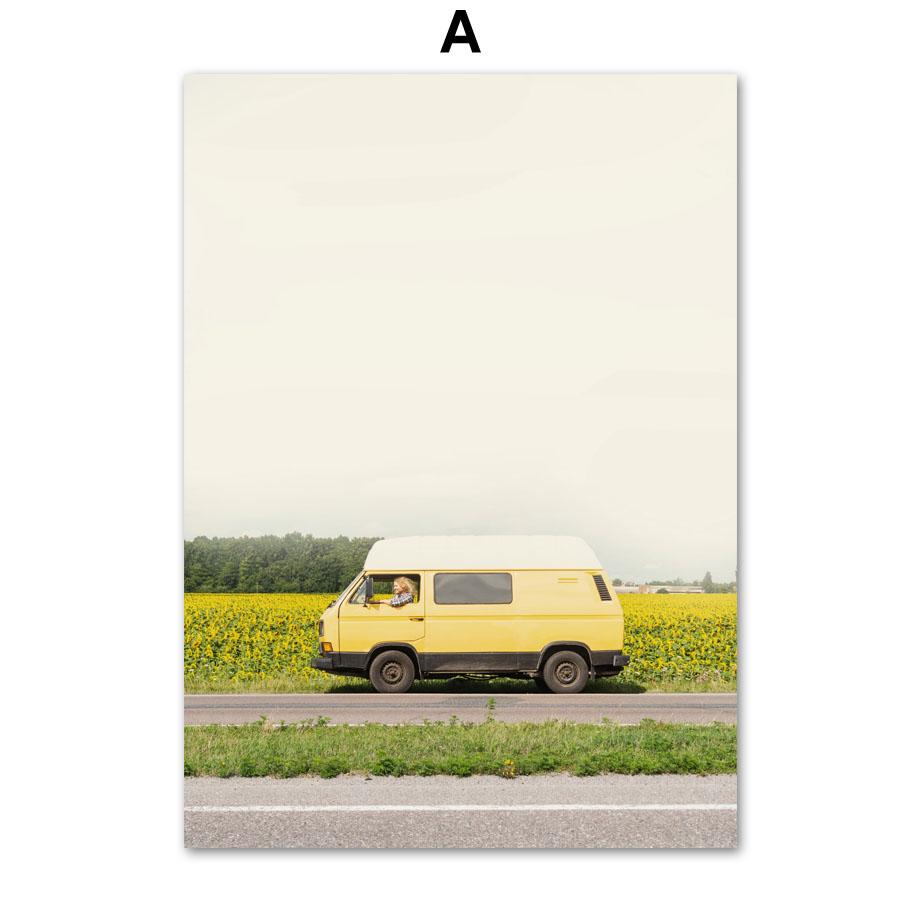 Yellow Grass Dahlia Daisy Sunflower Car Line Pose Wall Art Prints Canvas Painting Nordic Poster Decor Pictures For Living Room