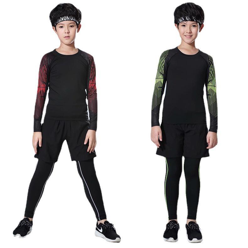 Drie delige compressie fitness set voor Heren, Dames & Kinderen - Sneldrogend: Top met lange mouwen, Legging en Hardloopkleding.