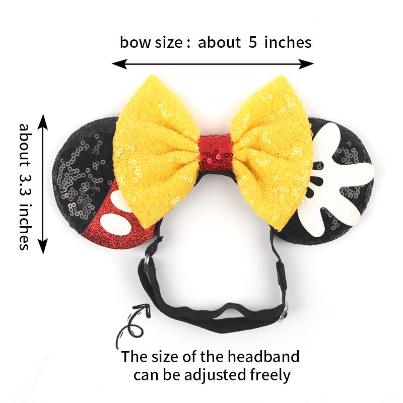 Disney Mausohren Verstellbares Elastisches Stirnband Für Baby Erwachsene Pailletten 5" Schleife Haarband Festival Party DIY Haarschmuck