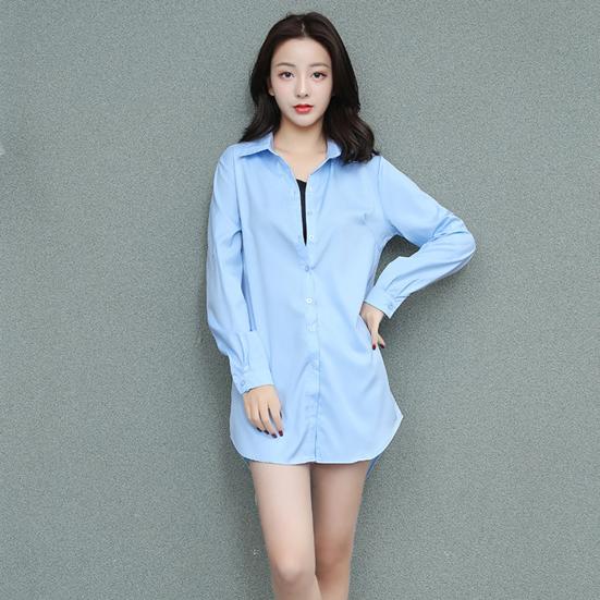 Frauen Casual Hemd Kleid Frühling Herbst Mid-länge Hemd Kleid Revers Langarm Einreiher Langes Hemd Einfarbig nachthemd