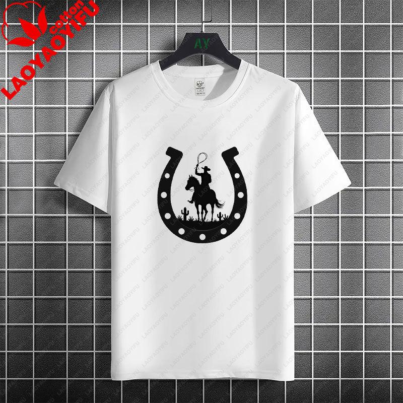 Unisex Unisexs Casual Graphic Tshirt With Western Horse Barrel Racing Design 100 Cotton Short Sleeve Round Neck Tshirt