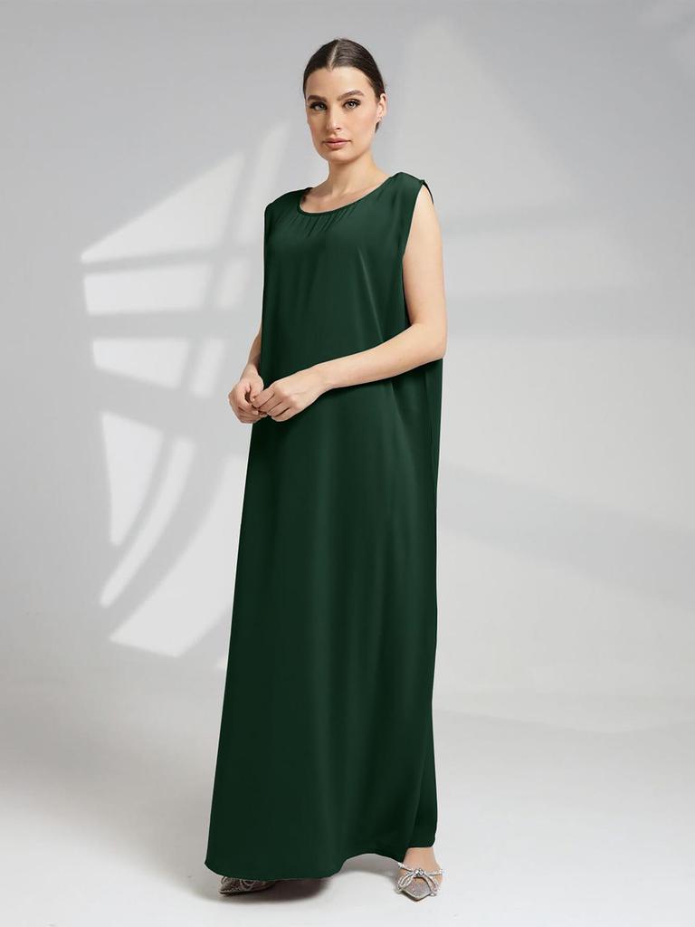 M269# Muslim Women's Sleeveless Abaya Base Layer Vest Dress - Loose, Casual, Long
