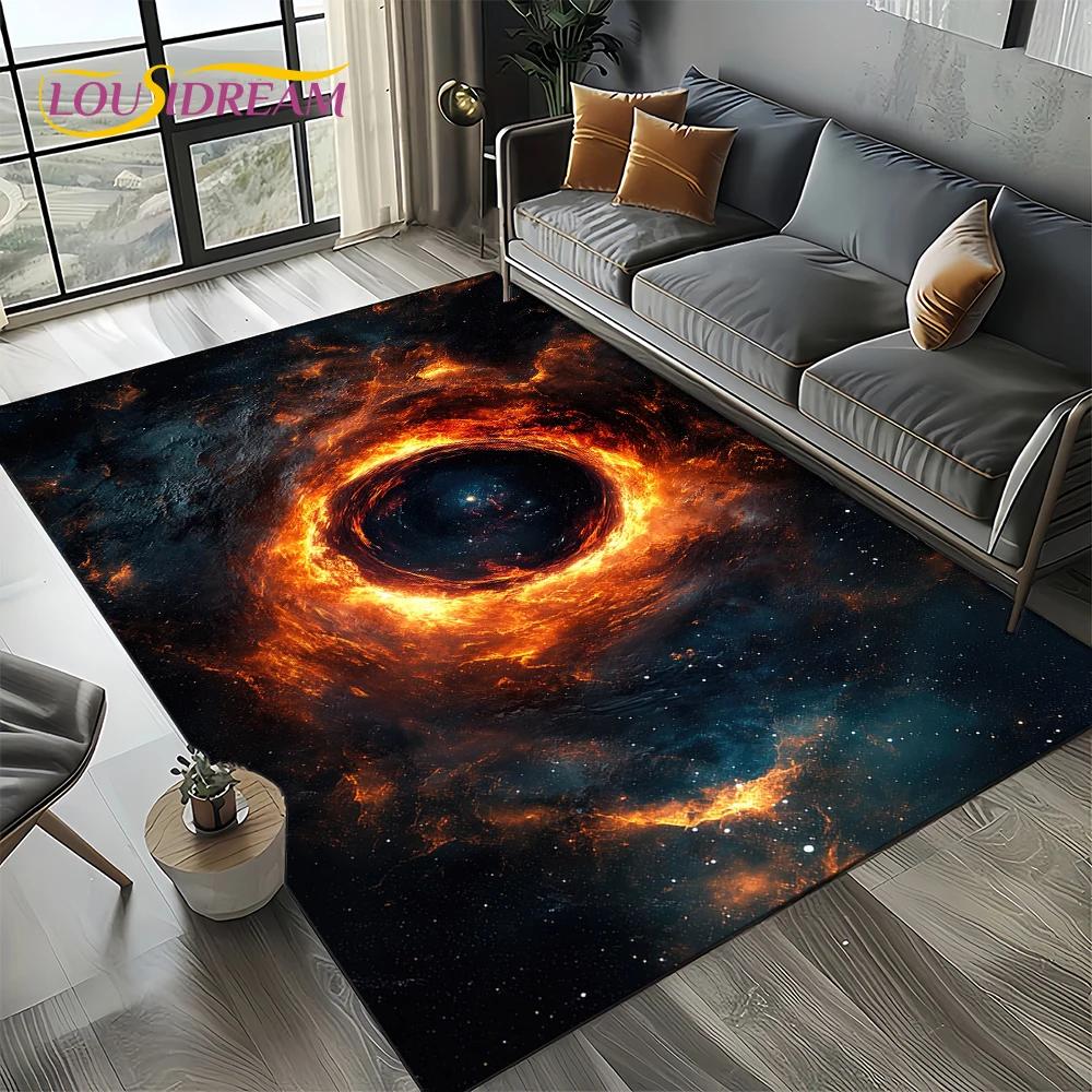 Universe Space Stars Black Hole Galaxy Earth Milky Way Carpet Rug for Living Room Bedroom Sofa Decoration,Non-slip Floor Mat