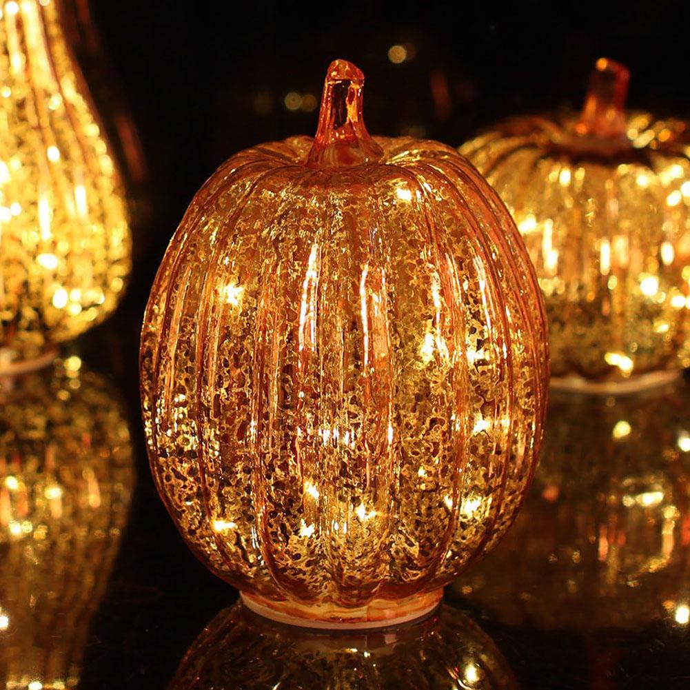 Halloween Artificial Glass Pumpkin with LED Lights Glass Decoration Halloween LED Lights Lamp Festive Atmosphere Decorations