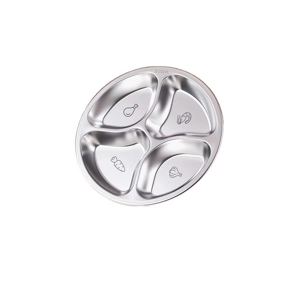 

304 Stainless Steel Divided Plate Four-grid Round Shape Compartment Tray Large Capacity Kitchen Prep Tray