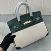Borsa in Tela Platino con Pelle di Mucca Stampata Litchi Strato Superiore 25-30CM (H02 Tessuto BK)