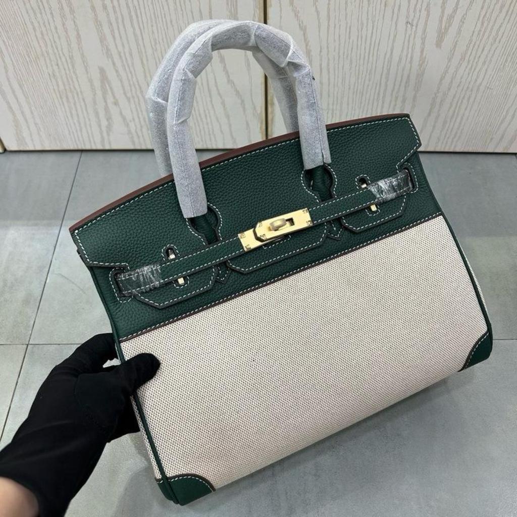 Borsa in Tela Platino con Pelle di Mucca Stampata Litchi Strato Superiore 25-30CM (H02 Tessuto BK)