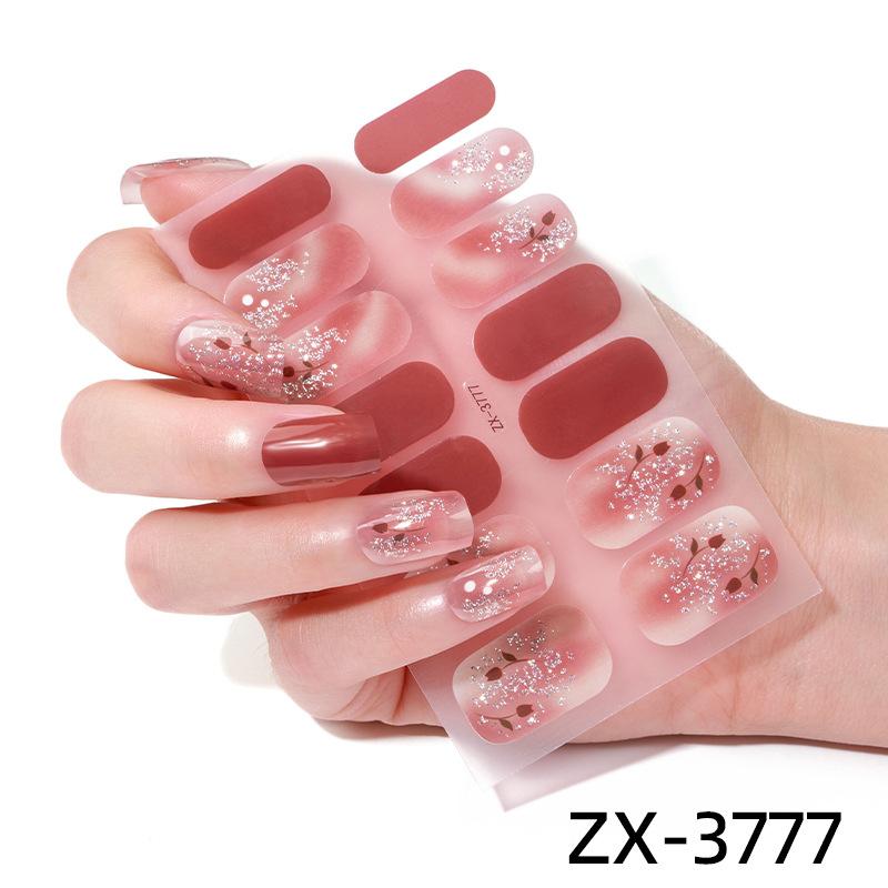 Smudge-dyed Semi-transparent Nail Stickers 3D Nail Polish Film Nail Stickers Onion Pink Checkered Adhesive Nail Stickers