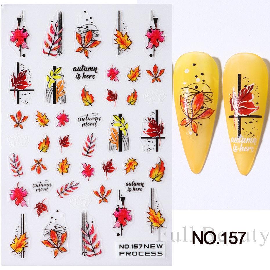 Nail Art Stickers Autumn Maple Leaf Sunflower Flower Elk Adhesive Nail Stickers