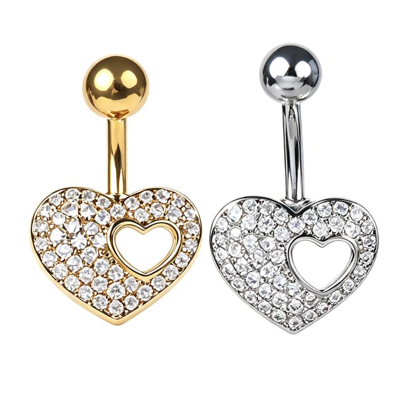 1Pcs Heart Motif Pendant Belly Piercing Jewelry 14G Curved Navel Rings Crystals Czs For Women Girls
