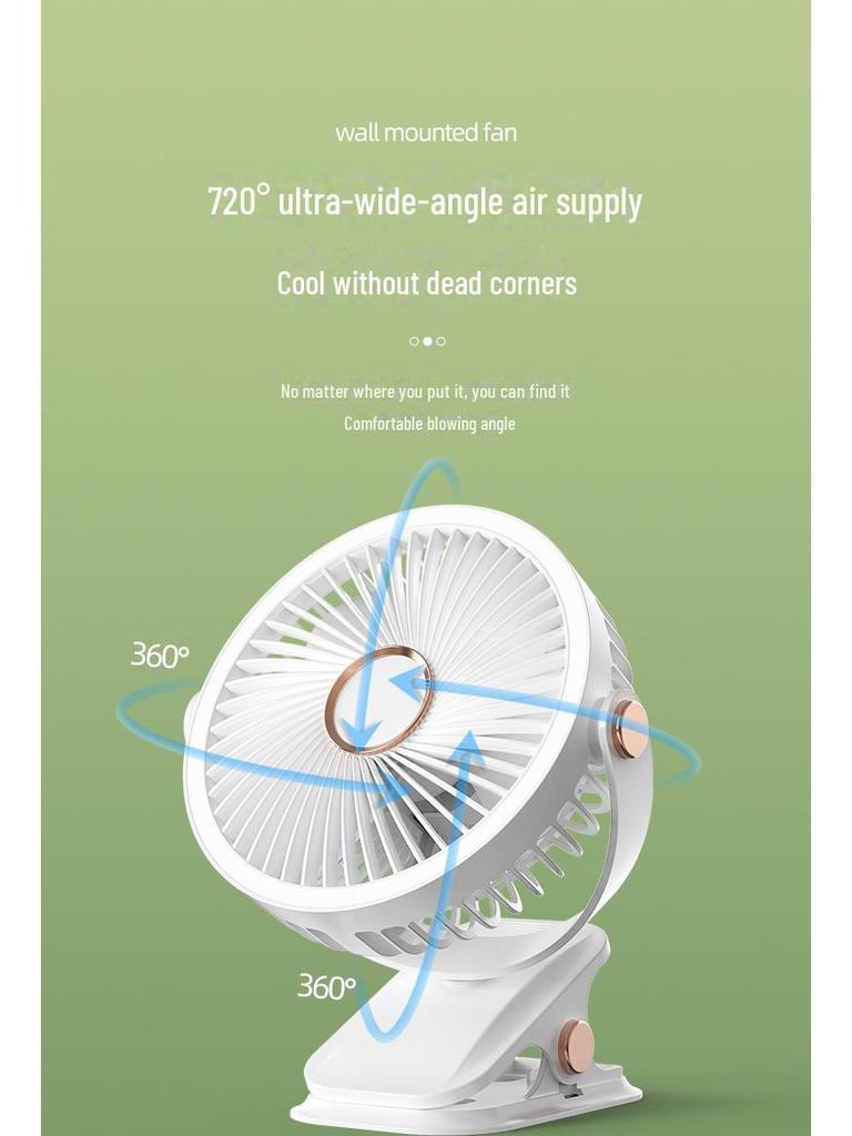 Rechargeable USB Clip Fan with Desk Lamp - Large Battery, Portable for Student Dormitories