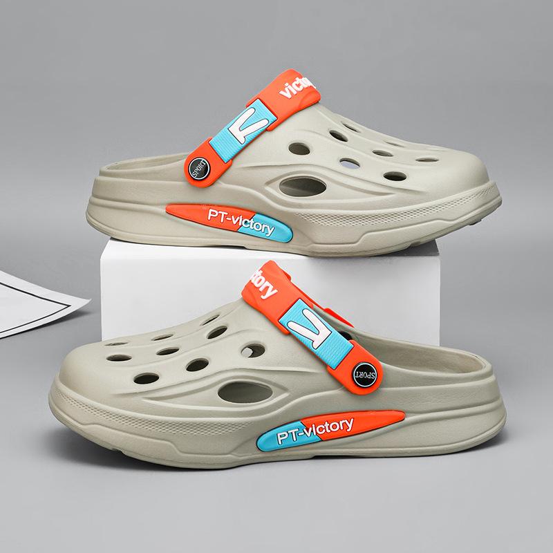 Hole Shoes Men's Summer Wear Stepping On Shit Bag Head Slippers Heightened Thick Sole Non-slip Fashion Internet Celebrity Beach Sandals