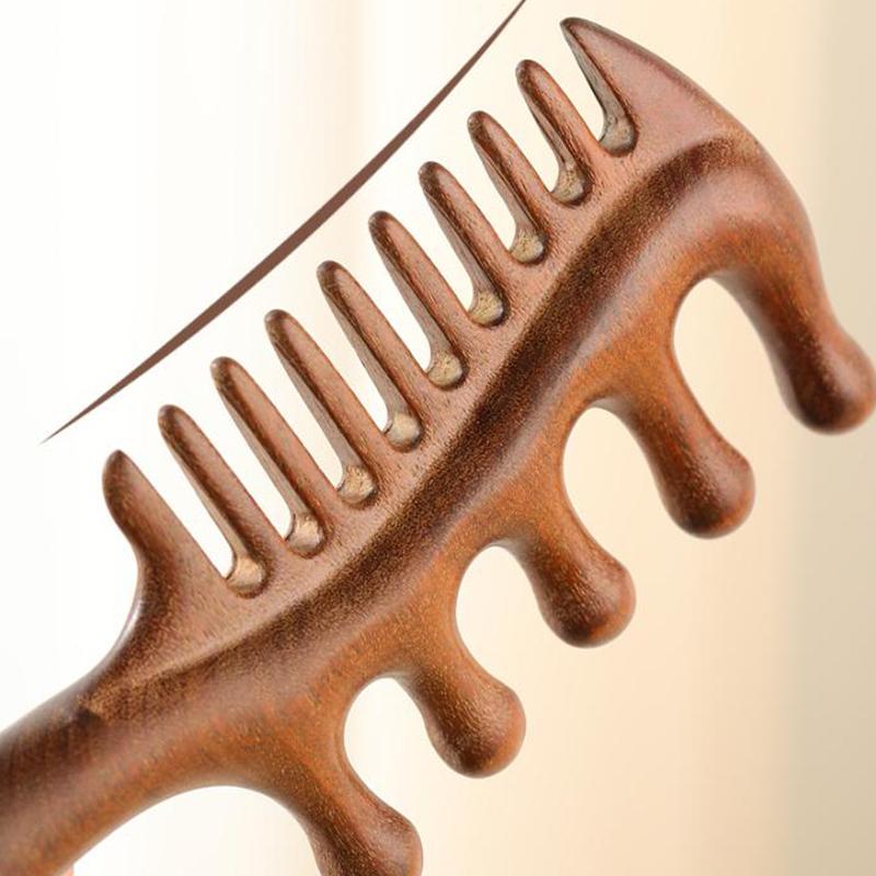 1 buc. Pieptene îngust cu dublu scop din lemn de santal auriu, pentru îngrijirea scalpului, pieptene Gua Sha pentru dragarea meridianelor, instrument de coafură