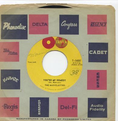 7inch Record MARVELETTES - You're My Remedy T54097 Tamla 1964 Canada Soul/Funk Used