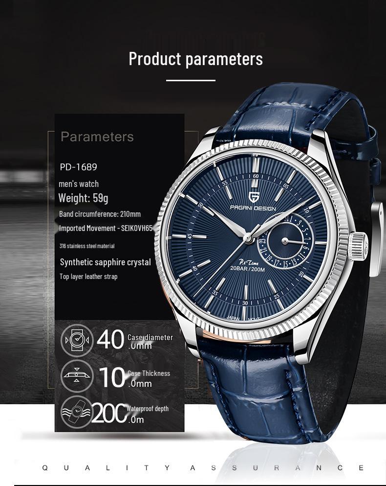 Bojani Paganidesign 1689 Men's Watch with Stainless Steel and Genuine Leather Strap