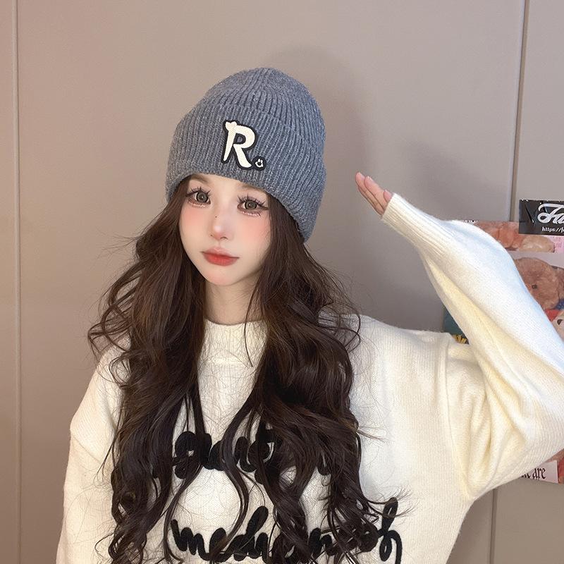 Korean Version New Solid Color Letter Knitted Hat Autumn and Winter Casual Versatile Wool Hat Student Face Little Couple Hat Women