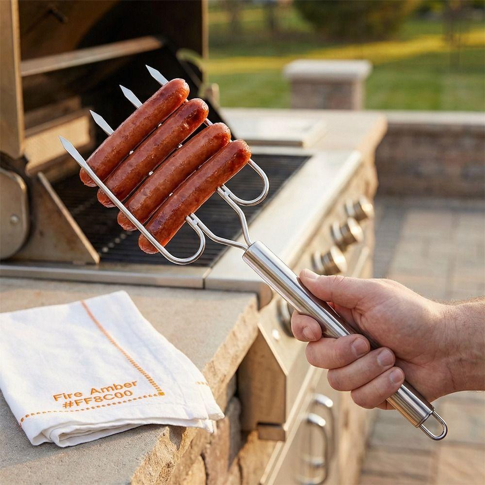 Vier-Zinken Steakgabel Edelstahl BBQ Grillgabel BBQ Besteck Barbecue Gabel Camping