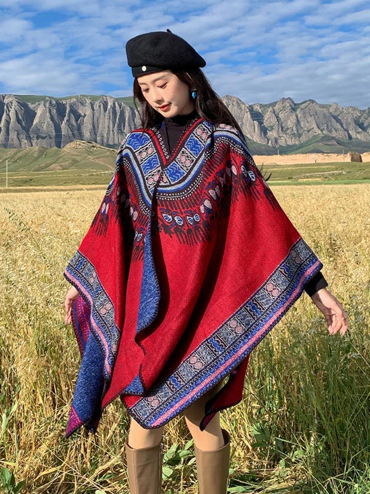 Winter Women Men Scarf Layers Poncho Retro Boho Print Wrap Shawl Scarve Capa Para Mujer Pashmina Cloak Travel Holiday Casual New