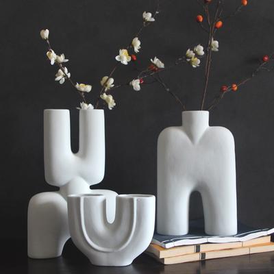 White Plain-fired Ceramic Vase Geometric Abstraction Irregular Ornaments Flower Vase Terrarium Room Decoration Accessories