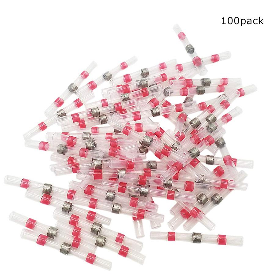 Red 100PCS IP67 Solder Sleeve Heat Shrink Tube Terminal Connector 22-18AWG