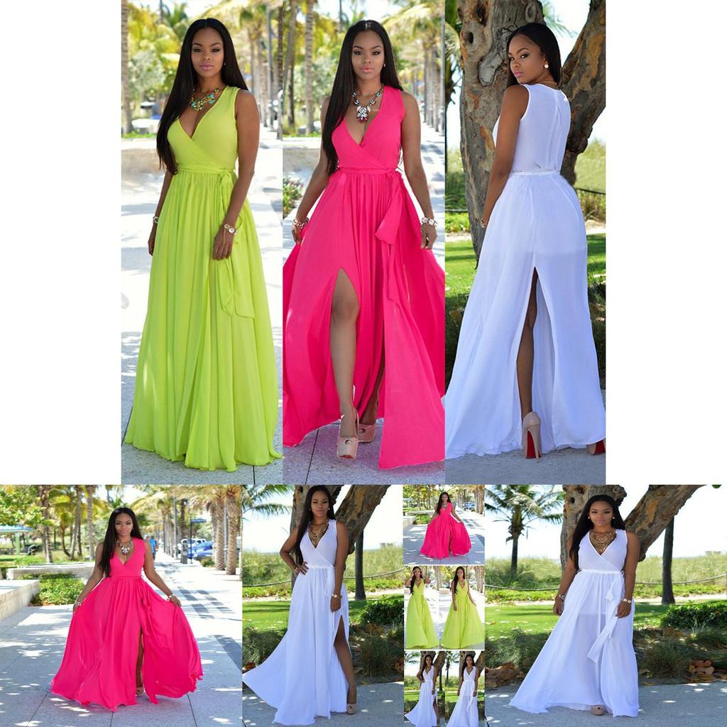 Womens Floral V-neck Sexy Long Dress Beautiful Maxi Holiday Summer Sundress